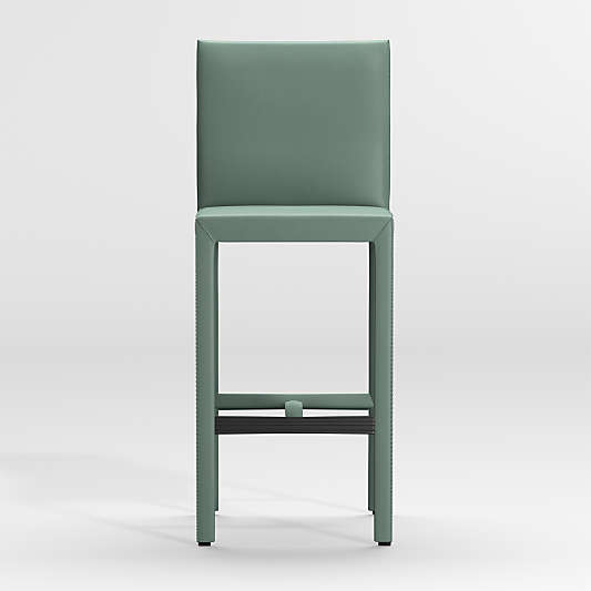 Folio Green Top-Grain Leather Bar Stool