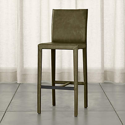 Folio Olive Green Top Grain Leather, High Quality Leather Counter Stools