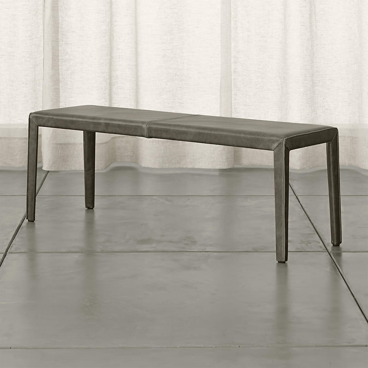 Folio Stone Grey TopGrain Leather 52" Bench Crate & Barrel