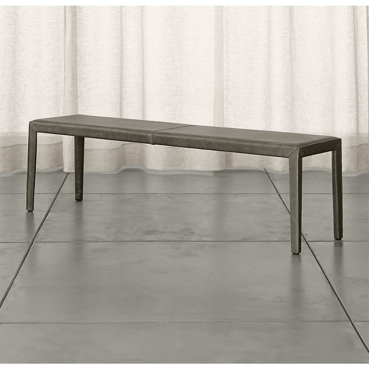 Folio Stone Grey Top-Grain Leather 64" Bench | Crate & Barrel