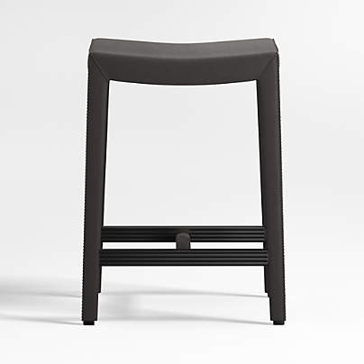 Folio Viola Black Top-Grain Leather Backless Counter Stool