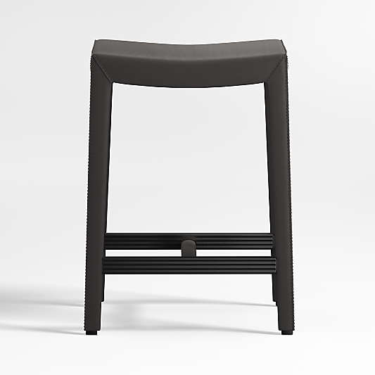 Folio Viola Black Top-Grain Leather Backless Counter Stool