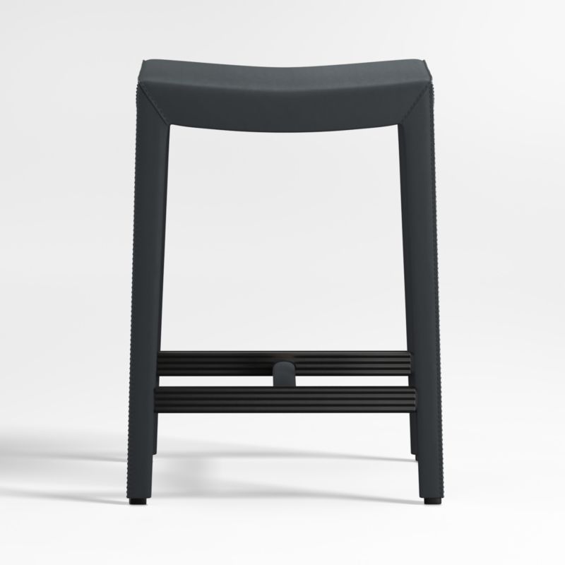 Folio Oceana Blue Top-Grain Leather Backless Counter Stool