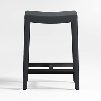 Folio Oceana Blue Top-Grain Leather Backless Counter Stool