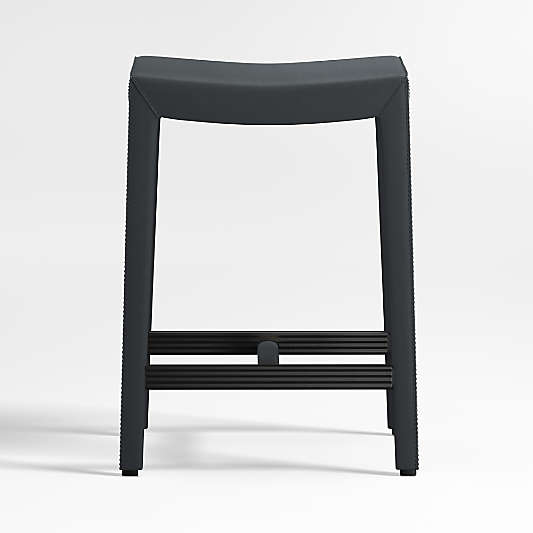 Folio Oceana Blue Top-Grain Leather Backless Counter Stool