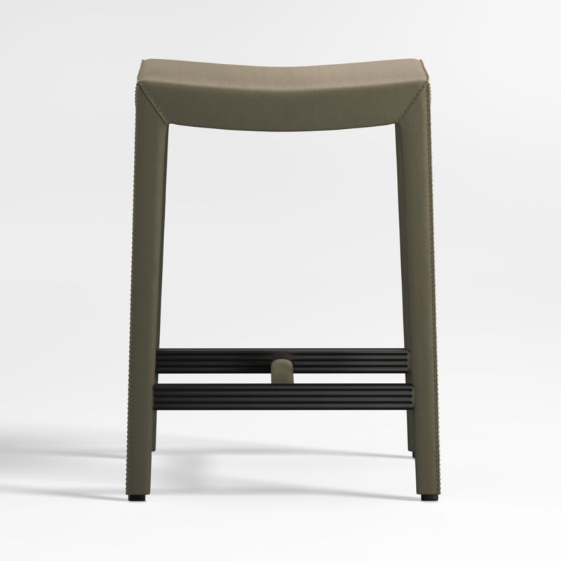 Folio Olive Green Top-Grain Leather Backless Counter Stool