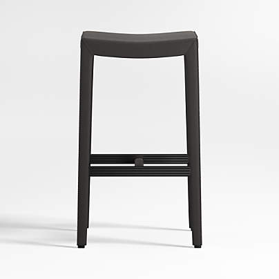 Folio Viola Black Top-Grain Leather Backless Bar Stool