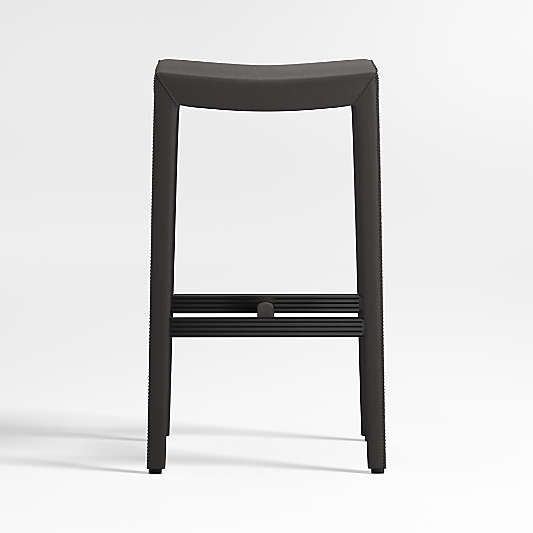 Folio Viola Black Top-Grain Leather Backless Bar Stool