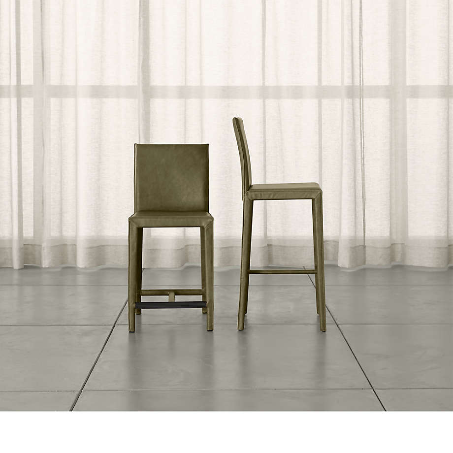 Folio Olive Top Grain Leather Bar Stool, Folio Top Grain Leather Dining Chair