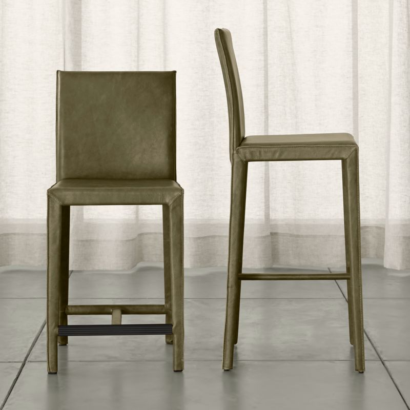 Folio Olive Green Top-Grain Leather Counter Stool