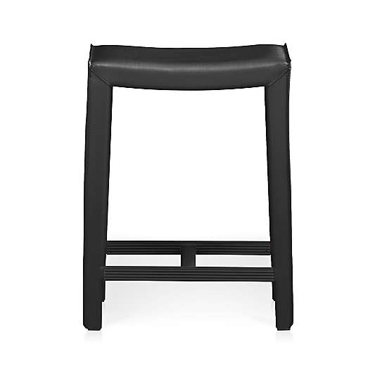 Folio Viola Black Top-Grain Leather Backless Counter Stool