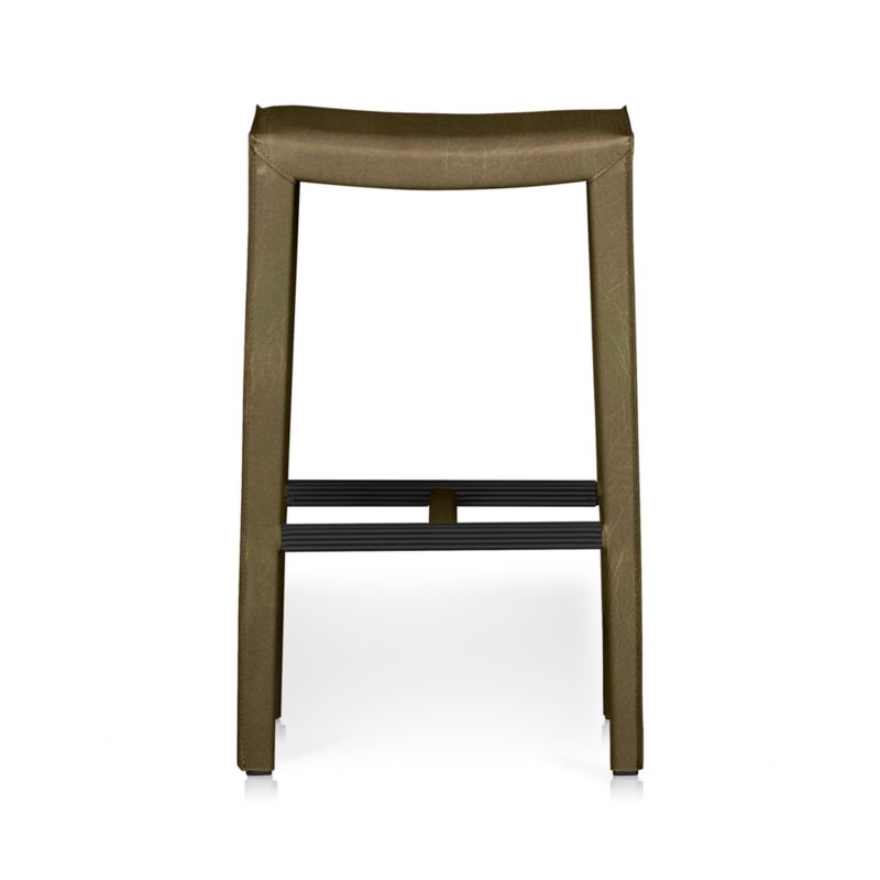 Folio Olive Green Top-Grain Leather Backless Counter Stool