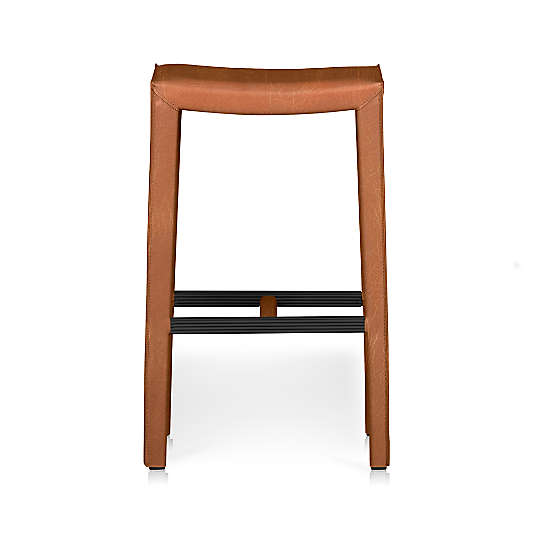 Folio Whiskey Brown Top-Grain Leather Backless Counter Stool