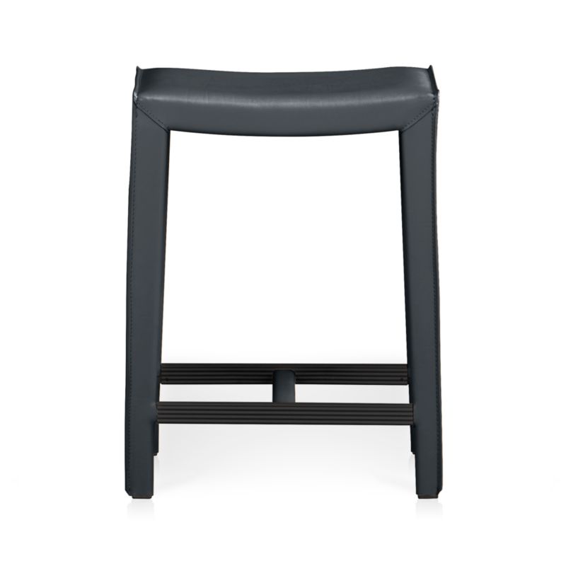 Folio Oceana Blue Top-Grain Leather Backless Counter Stool