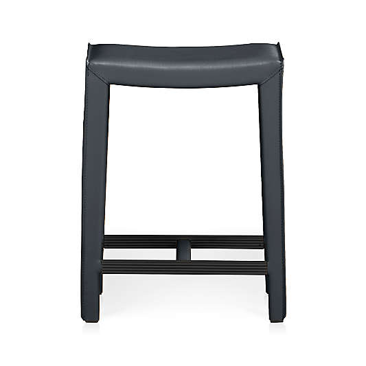 Folio Oceana Blue Top-Grain Leather Backless Counter Stool