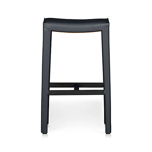 Folio Oceana Blue Top-Grain Leather Backless Counter Stool