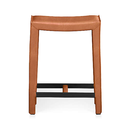 Folio Whiskey Brown Top-Grain Leather Backless Counter Stool