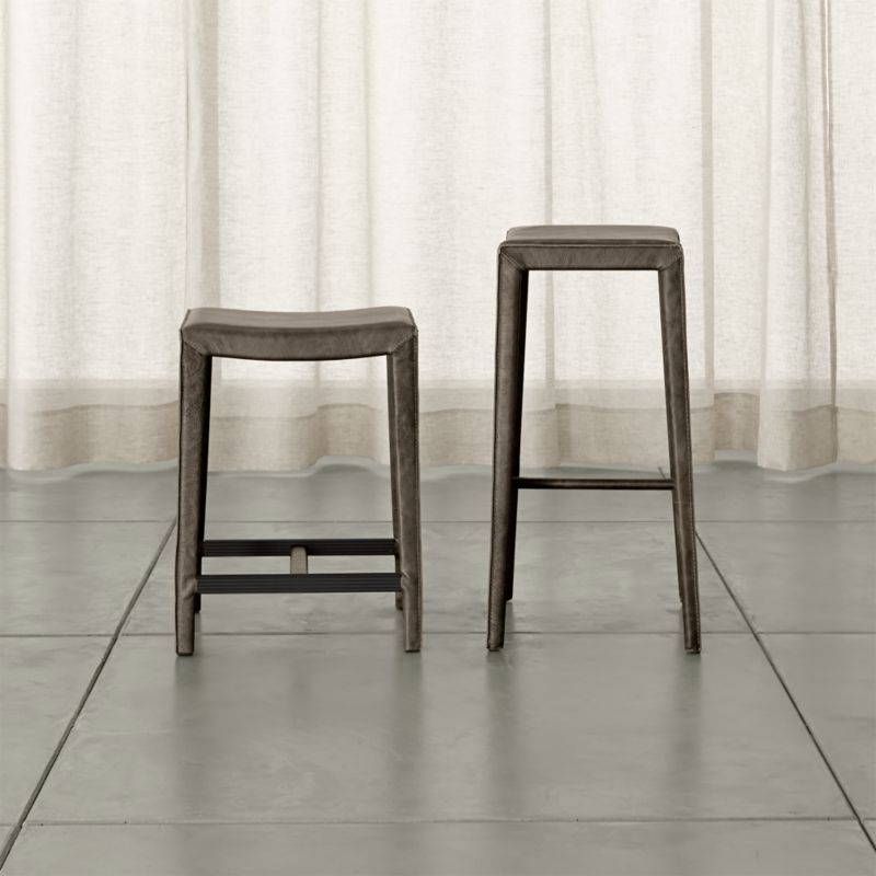 Folio Granite Grey Top-Grain Leather Backless Counter Stool - image 3 of 6