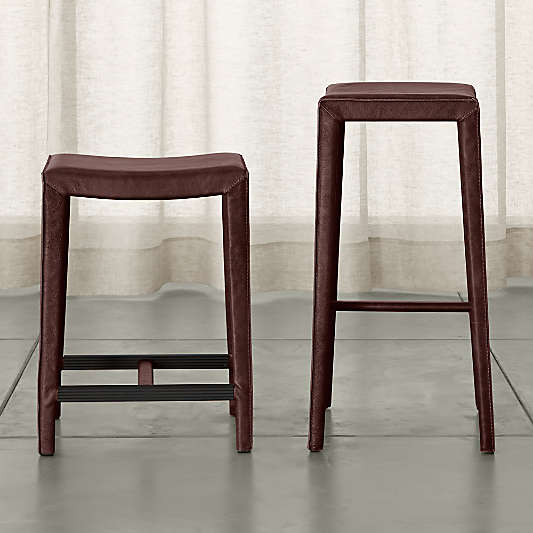 Folio Merlot Top-Grain Leather Backless Counter Stool