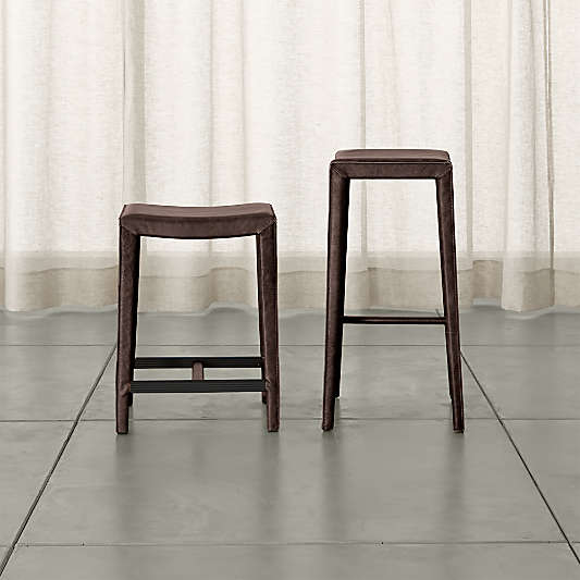 Folio Saddle Top-Grain Leather Backless Counter Stool