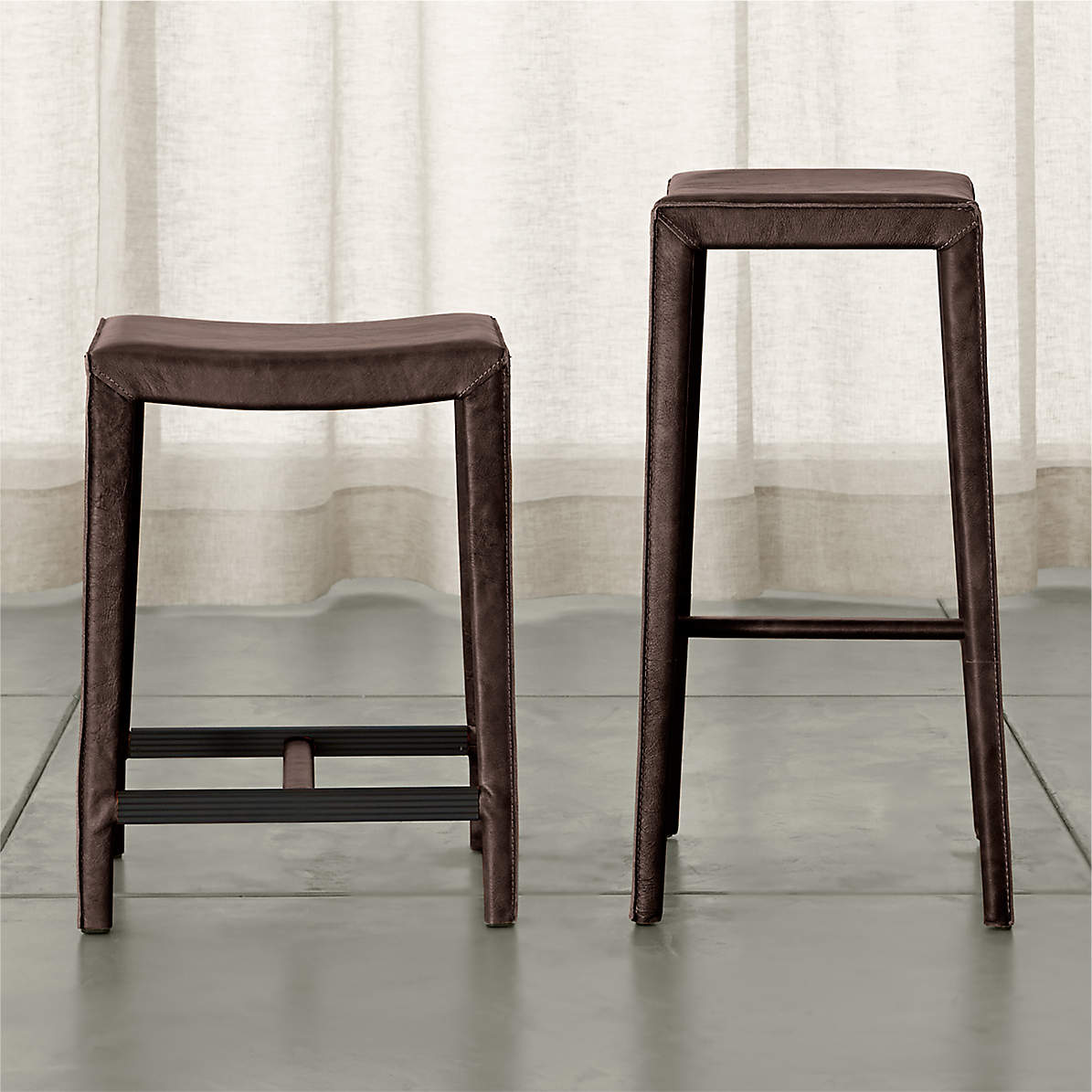 Folio Saddle Top Grain Leather Backless, Backless Leather Counter Stools