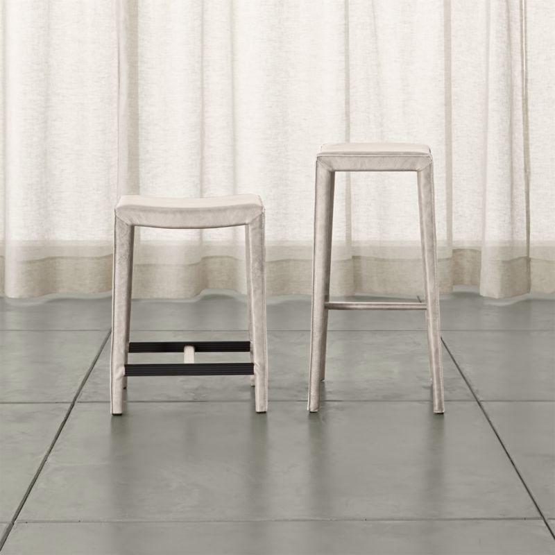 Folio Sand Top-Grain Leather Backless Counter Stool