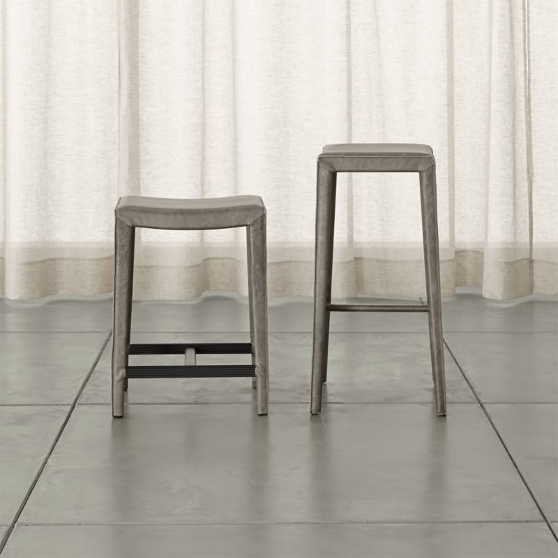 Folio Stone Grey Top-Grain Leather Backless Counter Stool