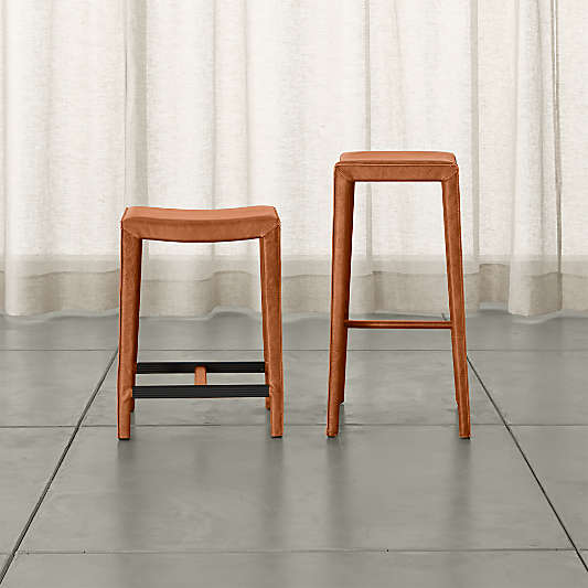 Folio Whiskey Brown Top-Grain Leather Backless Counter Stool