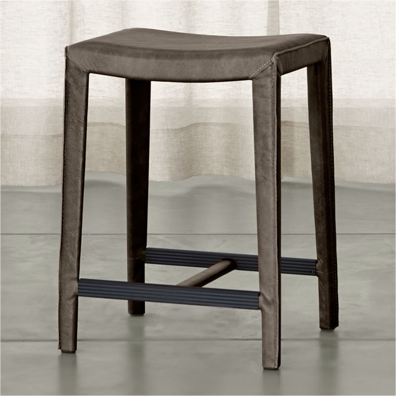 Folio Granite Grey Top-Grain Leather Backless Counter Stool - image 0 of 6