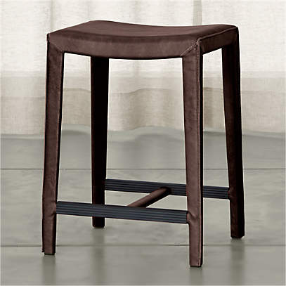 Folio Saddle Top Grain Leather Backless, Metal And Leather Backless Counter Stools
