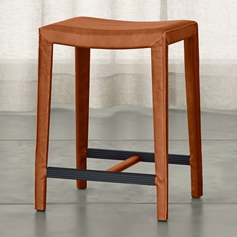 Folio Whiskey Brown Top-Grain Leather Backless Counter Stool