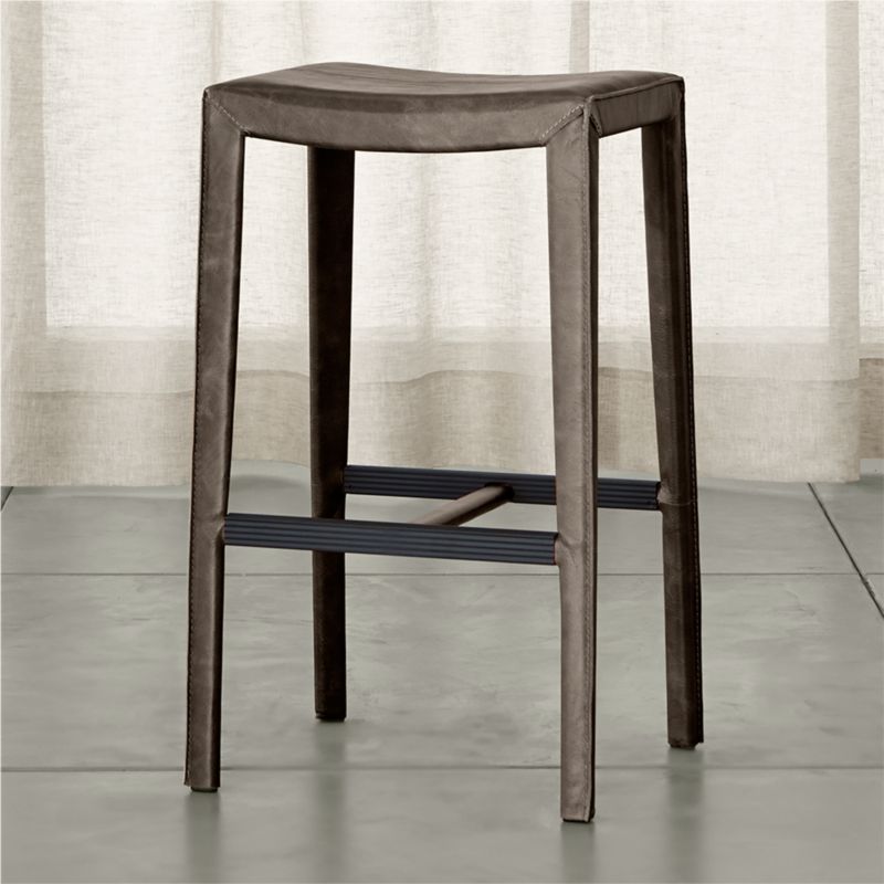 Folio Granite Grey Top-Grain Leather Backless Bar Stool - image 0 of 6