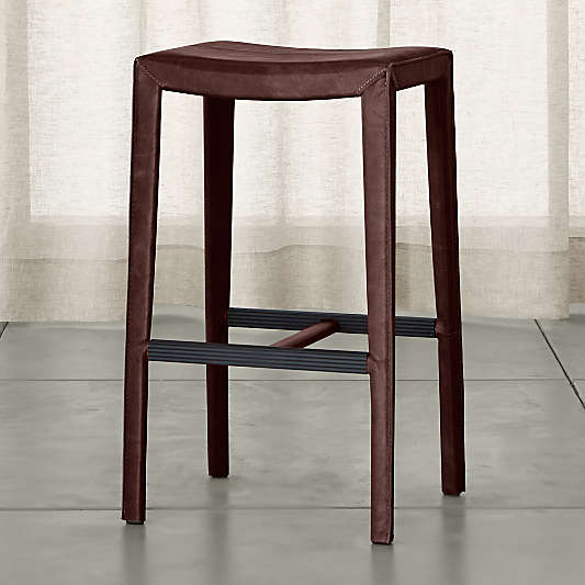 Folio Merlot Top-Grain Leather Backless Bar Stool