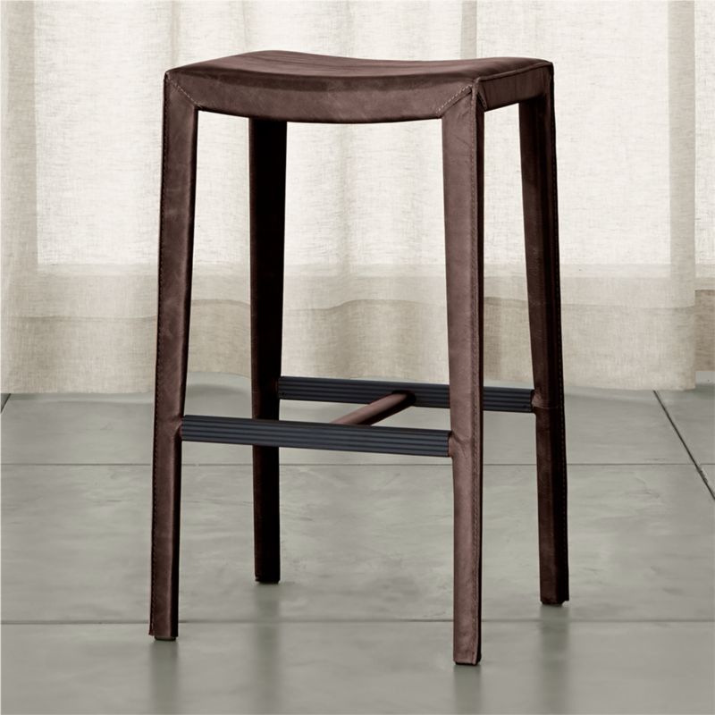 Folio Saddle Top-Grain Leather Backless Bar Stool - image 0 of 6