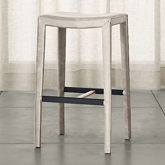 Folio Sand Top-Grain Leather Backless Bar Stool