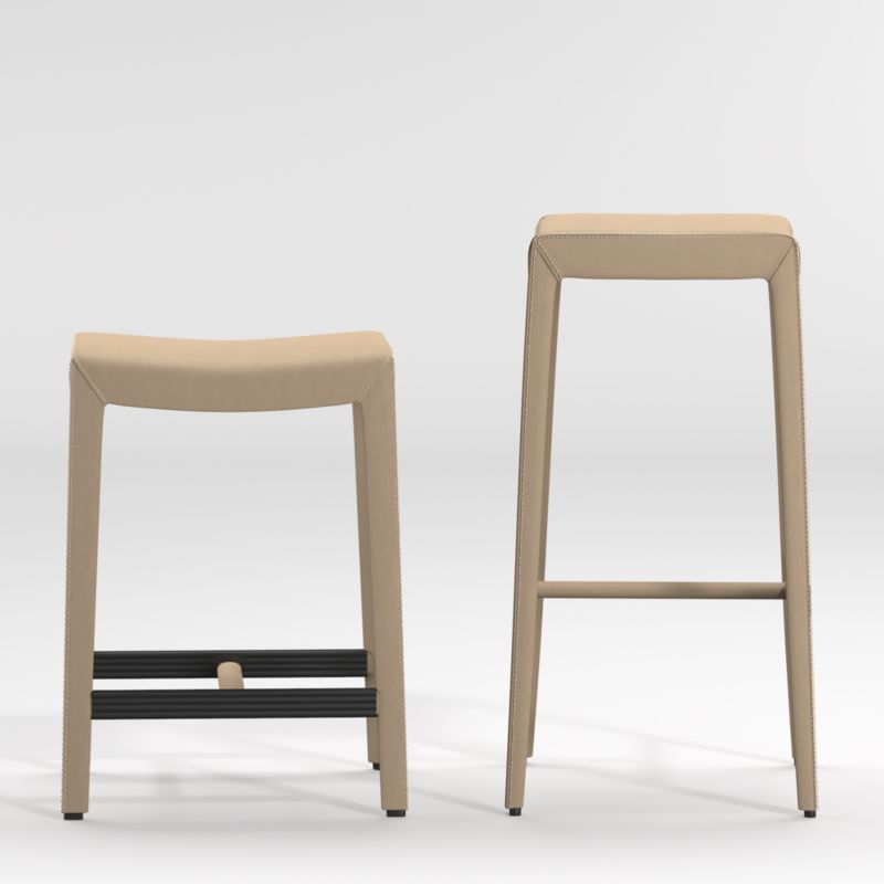 Folio Beige Top-Grain Leather Backless Counter Stool