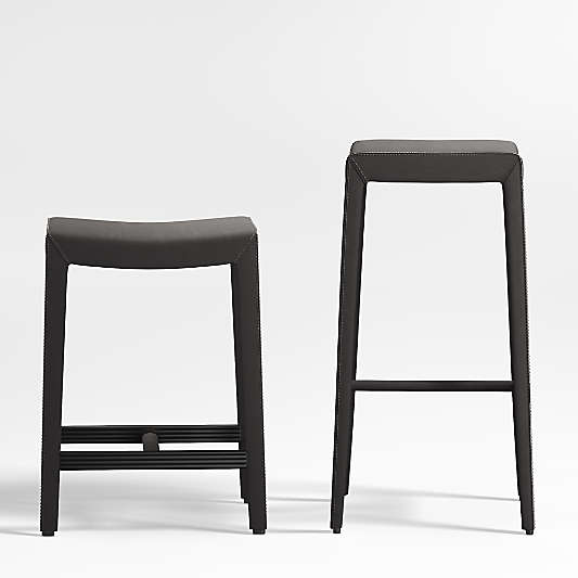 Folio Viola Black Top-Grain Leather Backless Counter Stool