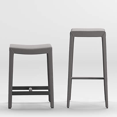 Folio Dark Grey Top Grain Leather, Leather Counter Stools Backless