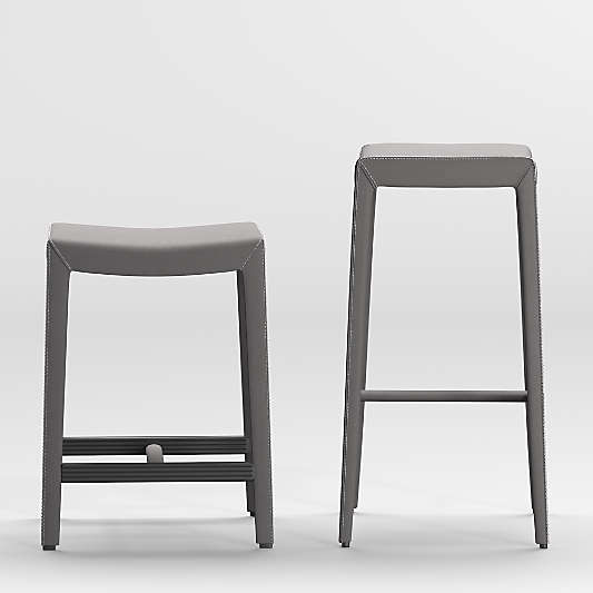 Folio Dark Grey Top-Grain Leather Backless Counter Stool