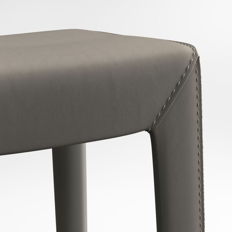 Folio Stone Grey Top-Grain Leather Backless Counter Stool