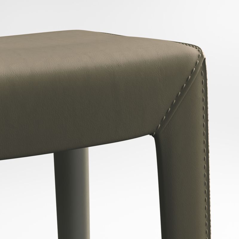 Folio Olive Green Top-Grain Leather Backless Counter Stool