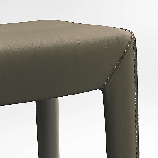 Folio Olive Green Top-Grain Leather Backless Bar Stool