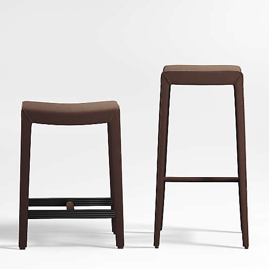 Folio Saddle Top-Grain Leather Backless Counter Stool