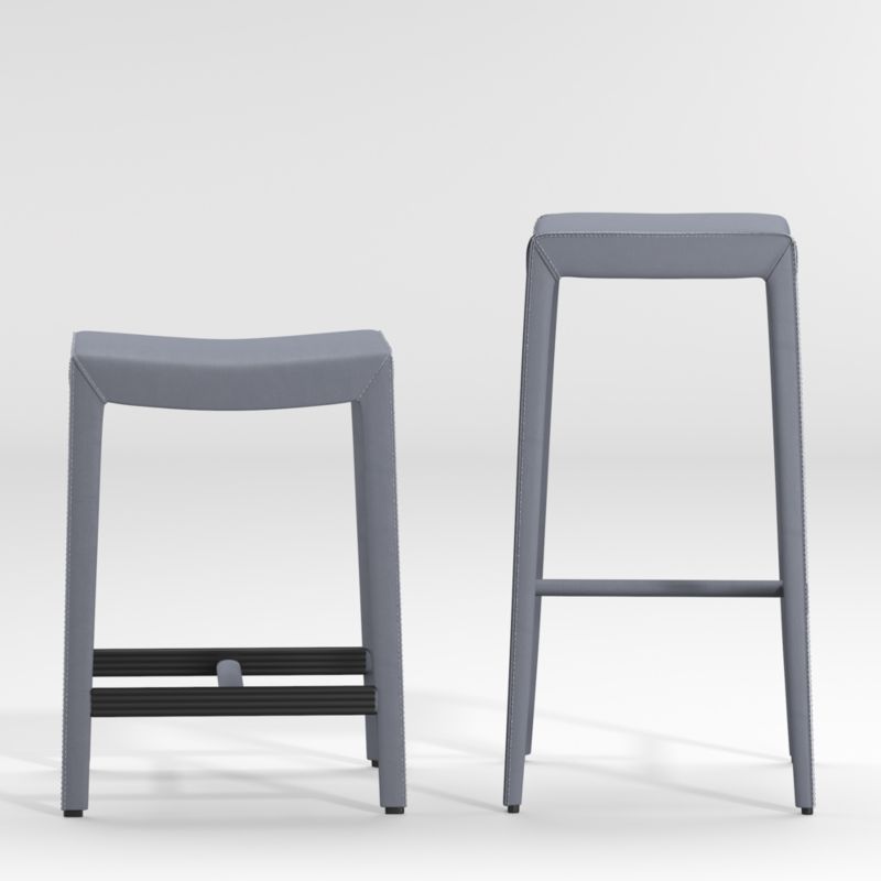 Folio Slate Blue Top-Grain Leather Backless Counter Stool