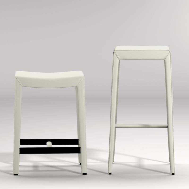 Folio White Top-Grain Leather Backless Counter Stool