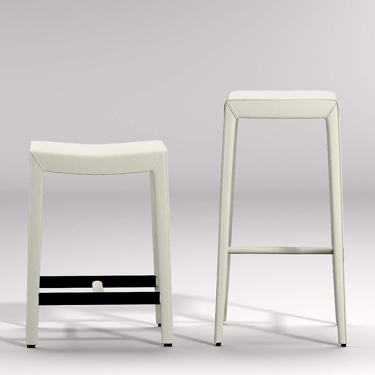 Folio White Top Grain Leather Backless, Leather Top Bar Stools