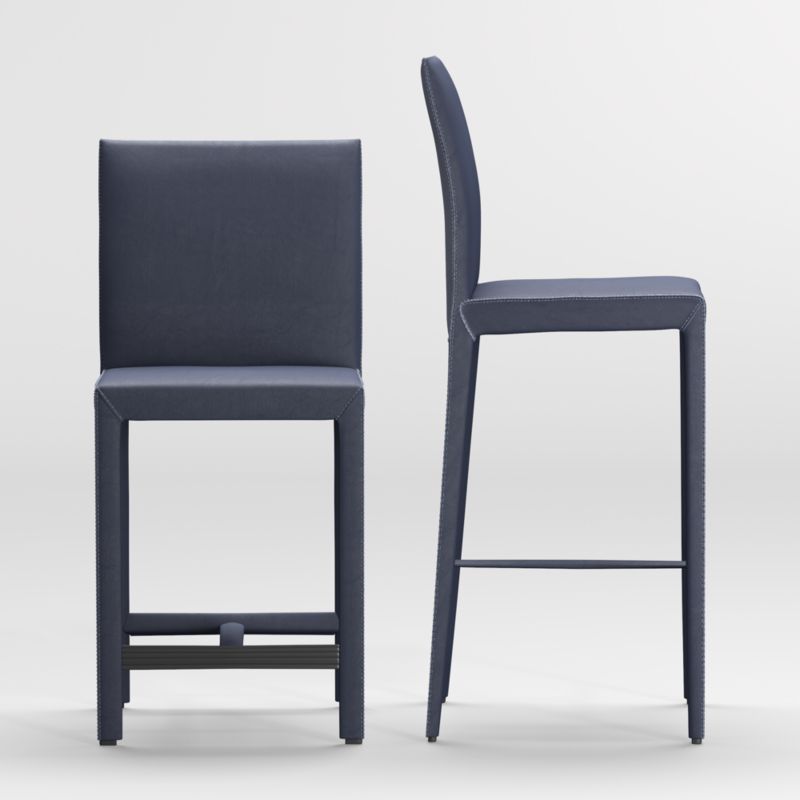 Folio Deep Blue Top-Grain Leather Counter Stool