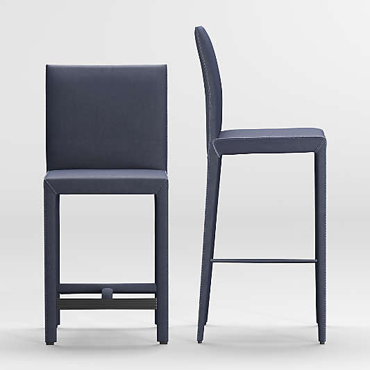 Folio Deep Blue Top-Grain Leather Counter Stool