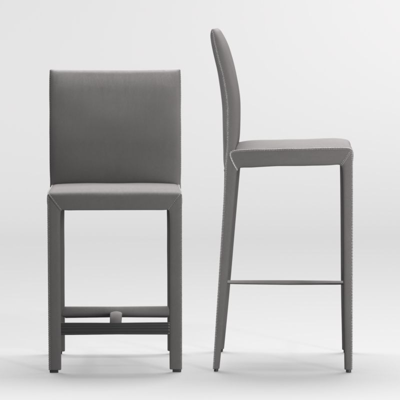 Folio Dark Grey Top-Grain Leather Counter Stool