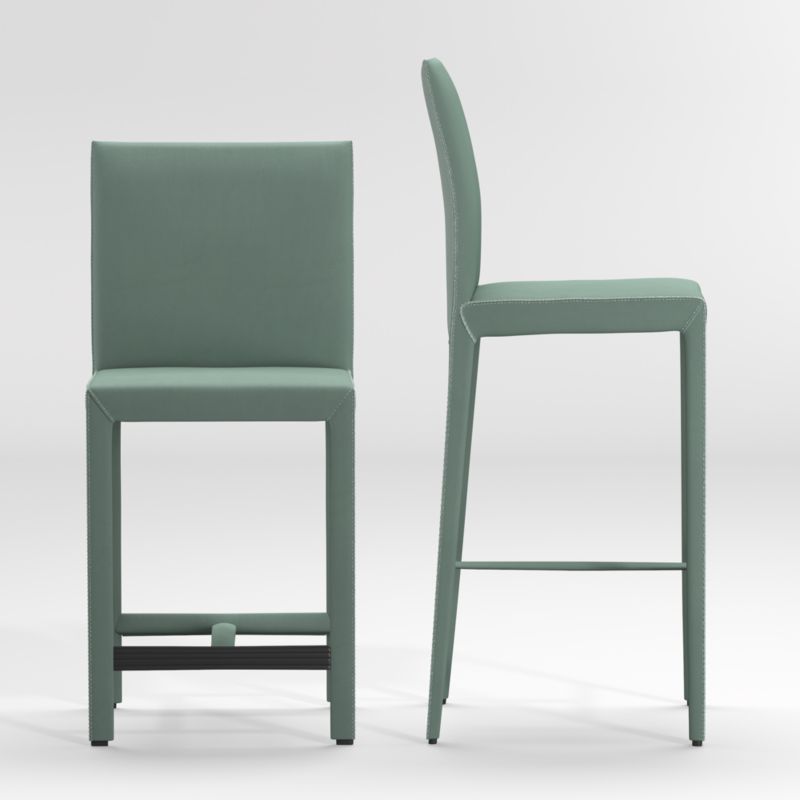 Folio Green Top-Grain Leather Counter Stool